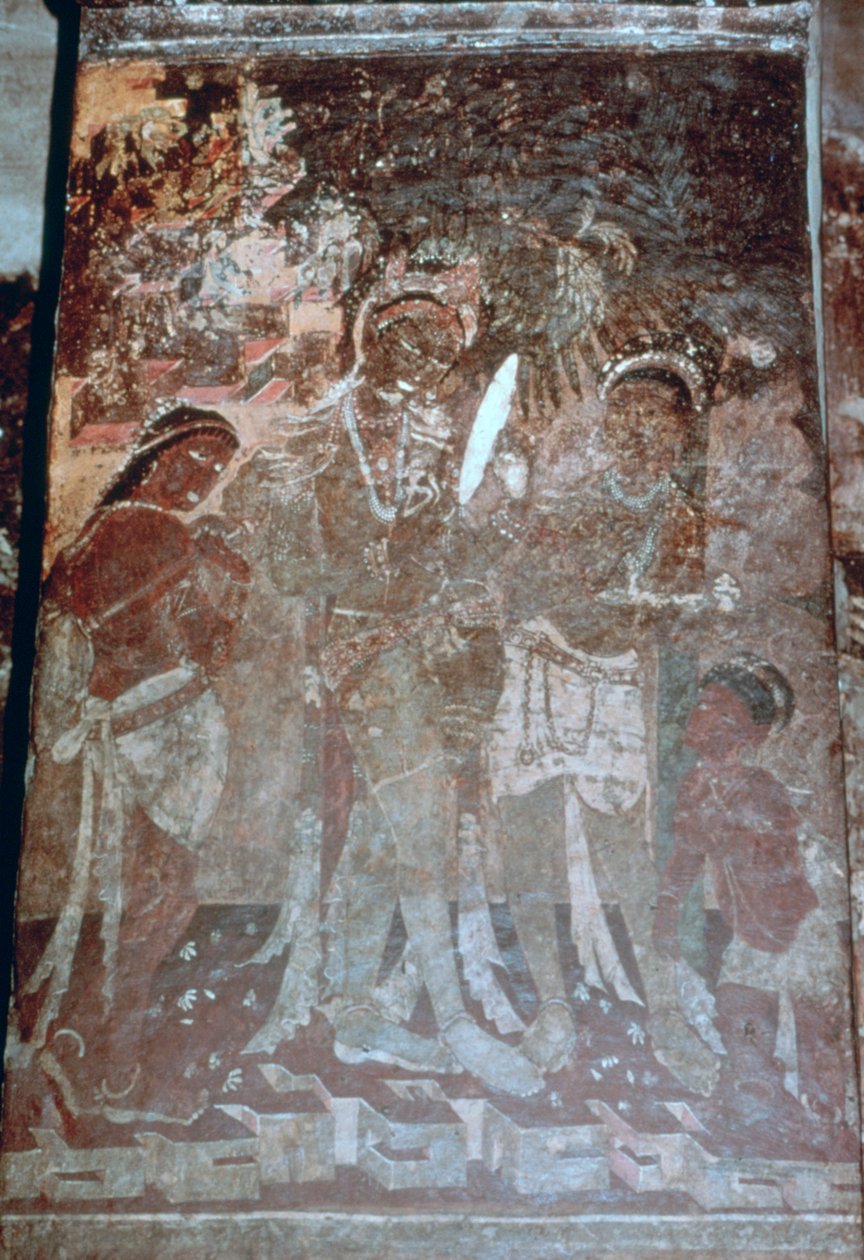 Senhora em seu banheiro, afresco da caverna, Ajanta, Índia. Século I-V. século 20 de Unbekannt
