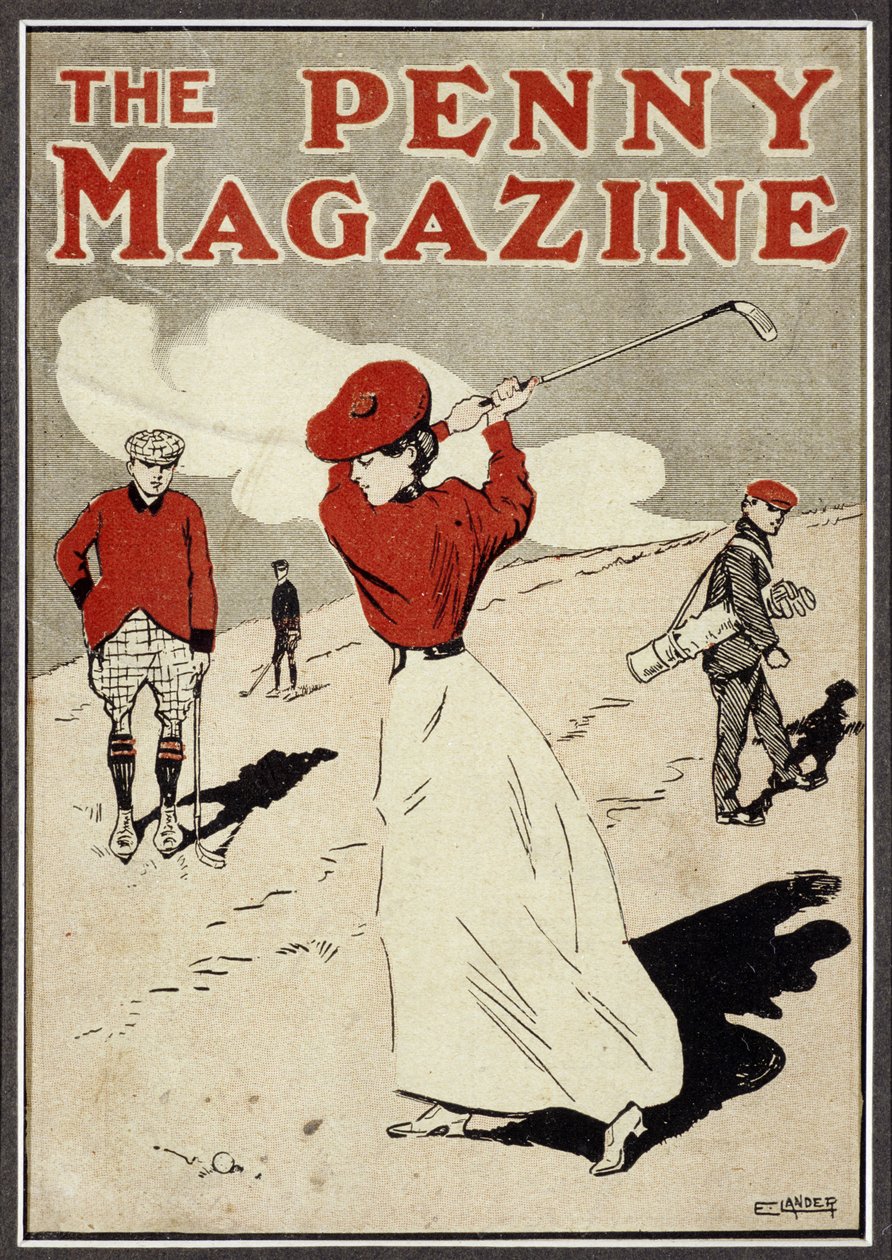 Lady golfista dando uma tacada na capa da 