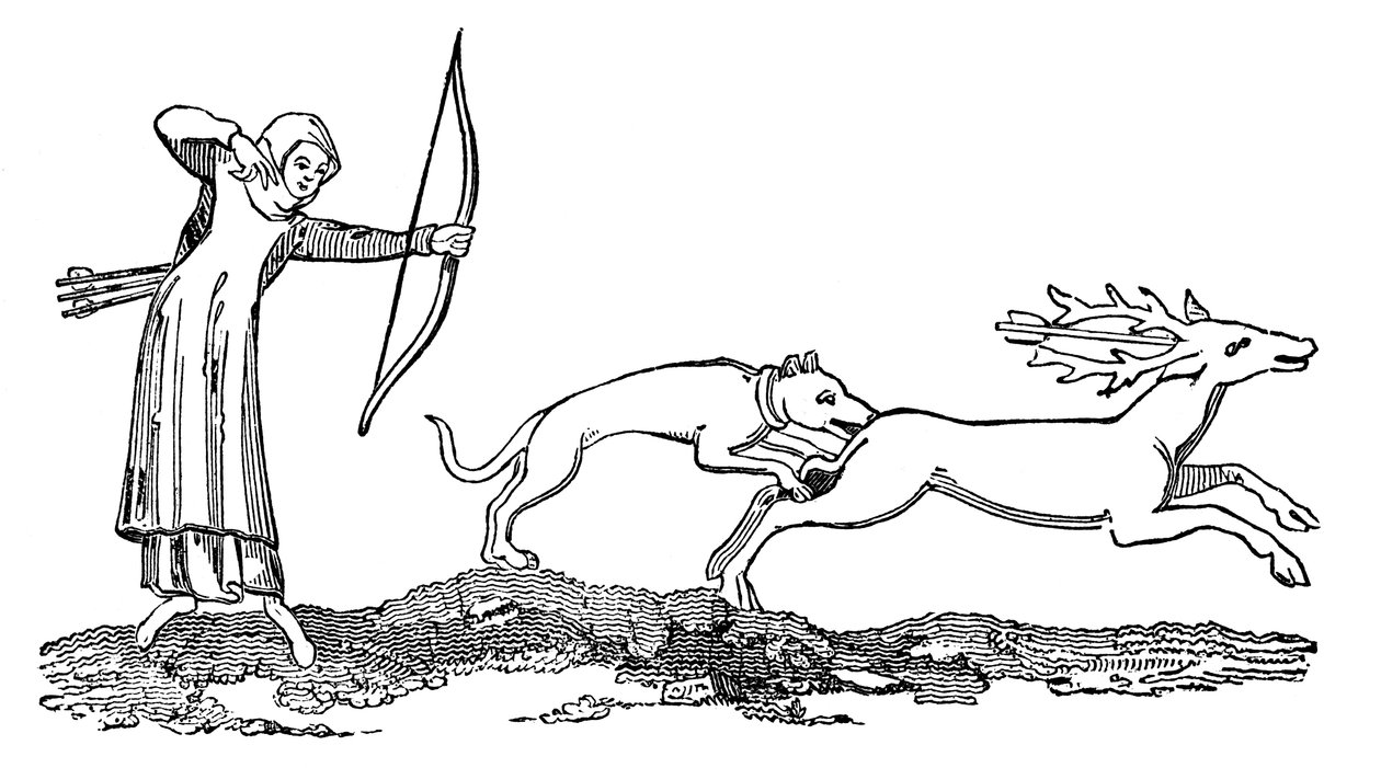 Lady caça com um cão, 14 centuy, 1833 de Unbekannt