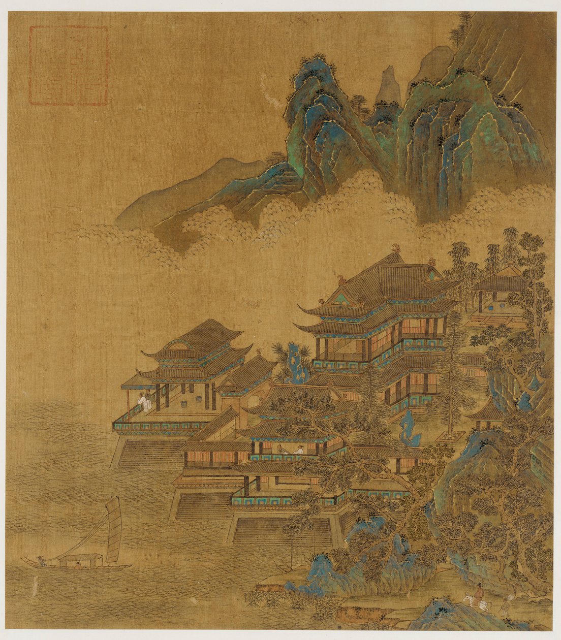 Paisagem: um palácio entre o lago e as montanhas, dinastia Ming ou Qing, século XVII. de Unbekannt