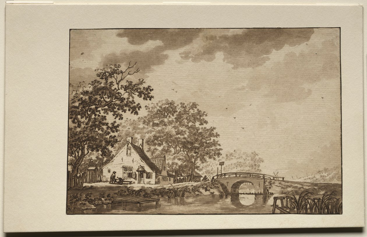 Paisagem com chalé e ponte, década de 1700. de Unbekannt