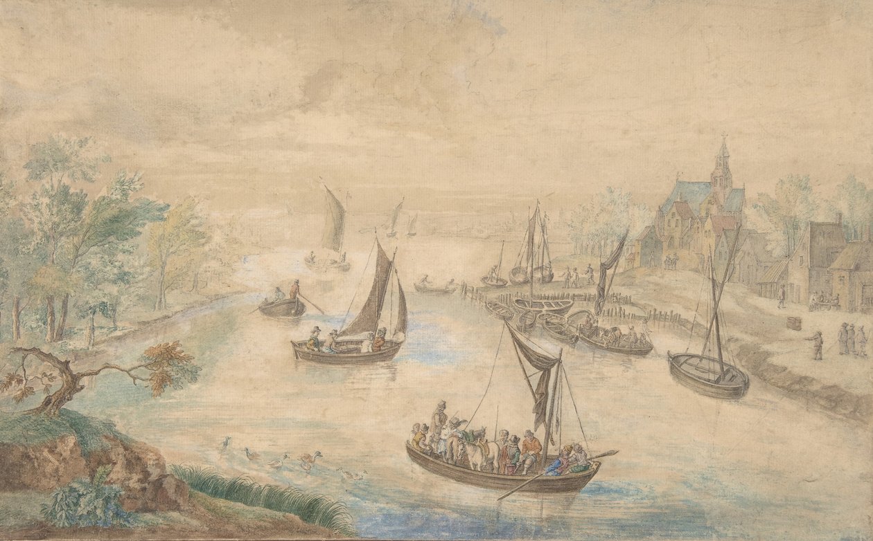 Paisagem com Rio ao Centro, com Ferryboat, Séc. XVIII. de Unbekannt