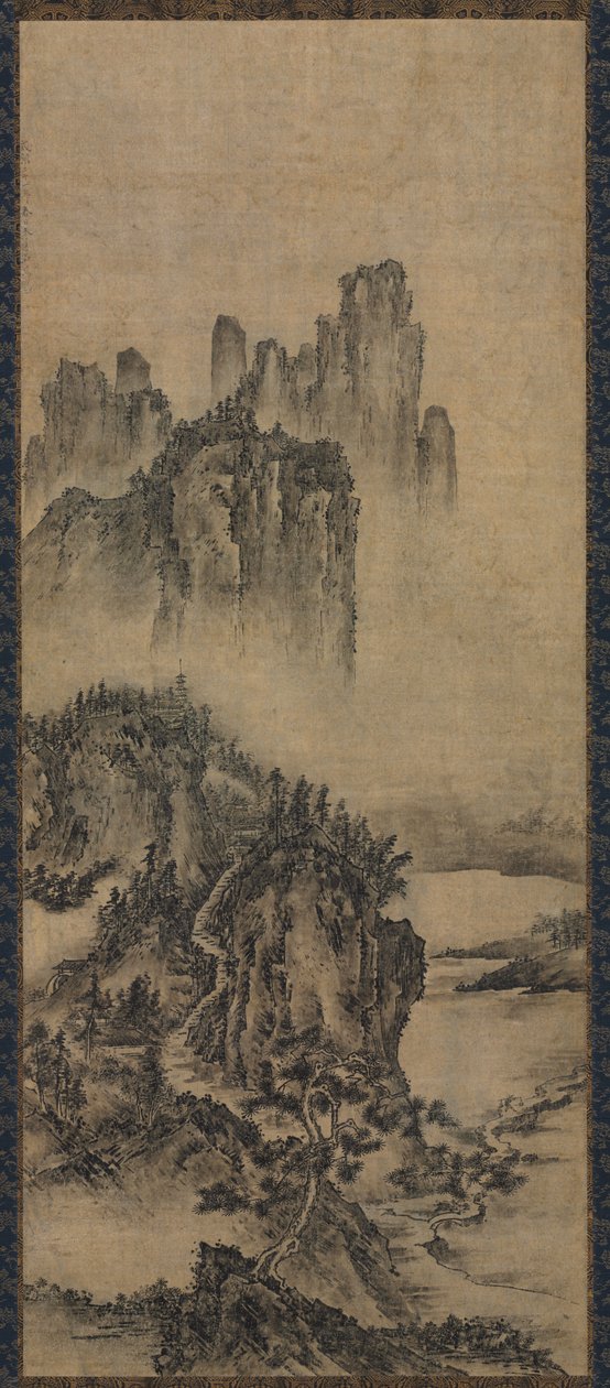 Paisagem com um templo distante, início dos anos 1500. de Unbekannt