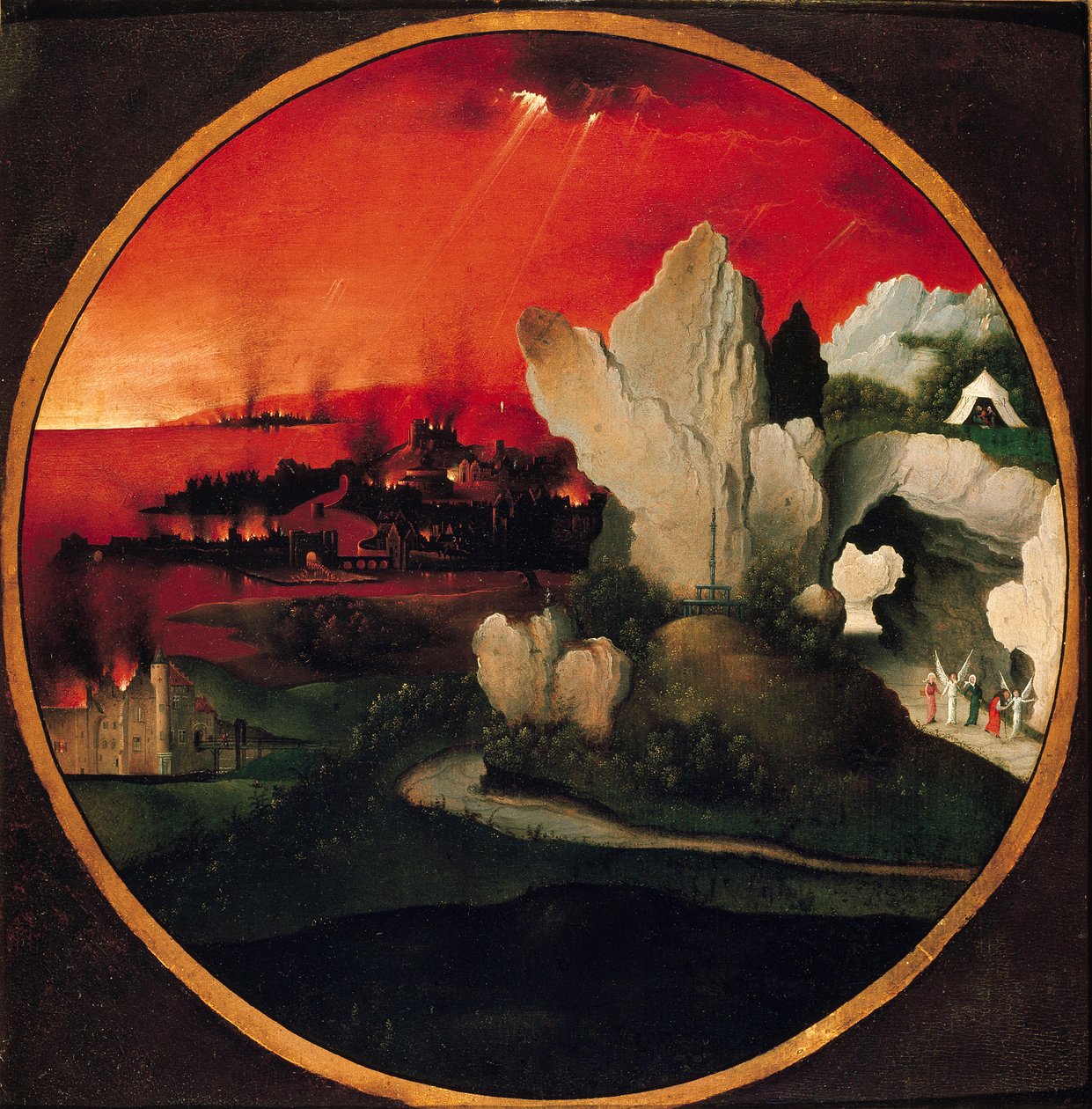 Paisagem com a destruição de Sodoma e Gomorra, 1520 de Unbekannt