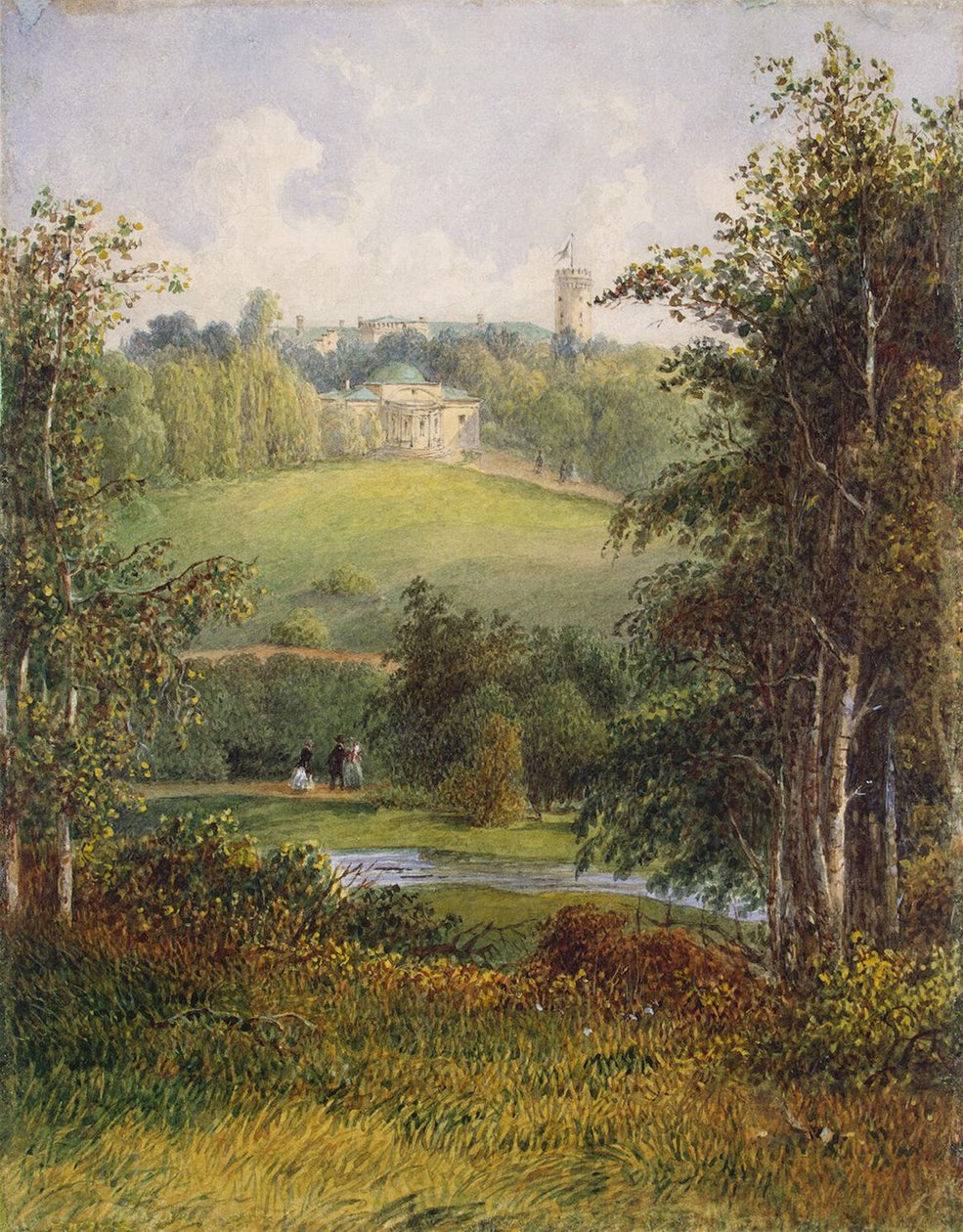 Paisagem com a mansão na propriedade de Gostilitsy, perto de São Petersburgo, década de 1820 de Unbekannt