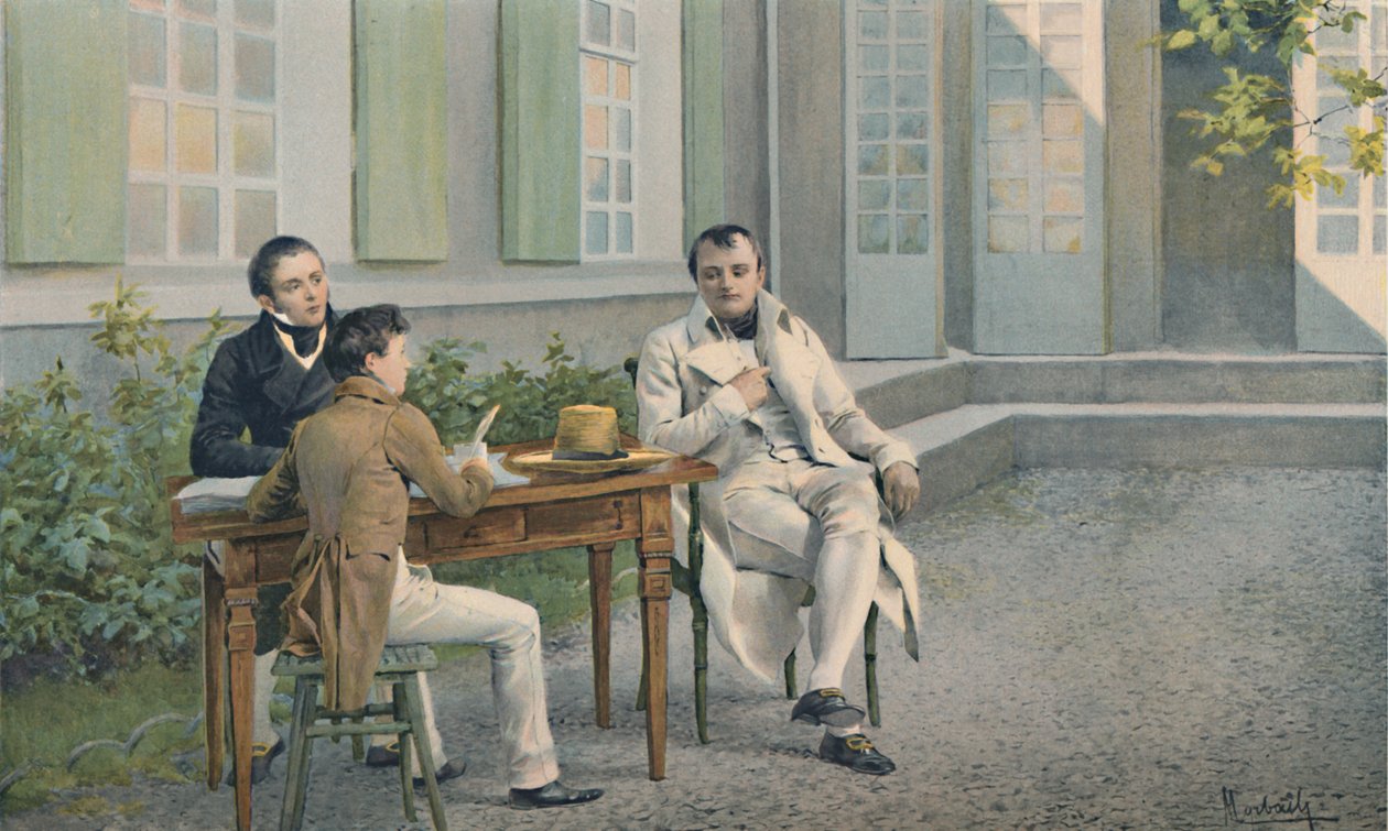 Las Casas e seu filho escrevendo a história de Napoleão sob seu ditado, c1815, 1896. de Unbekannt