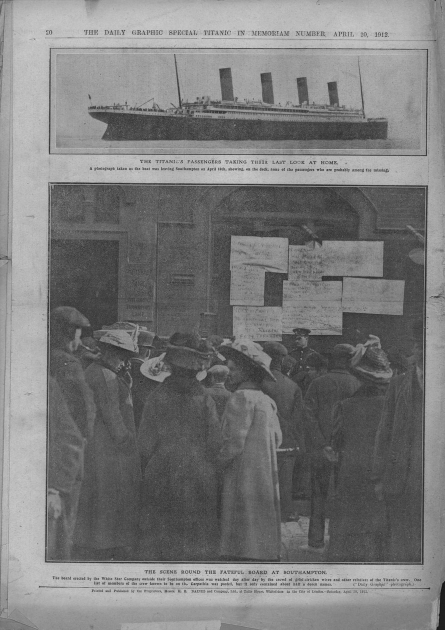 Last Look at Home, e The Fateful Board em Southampton, 20 de abril de 1912. de Unbekannt