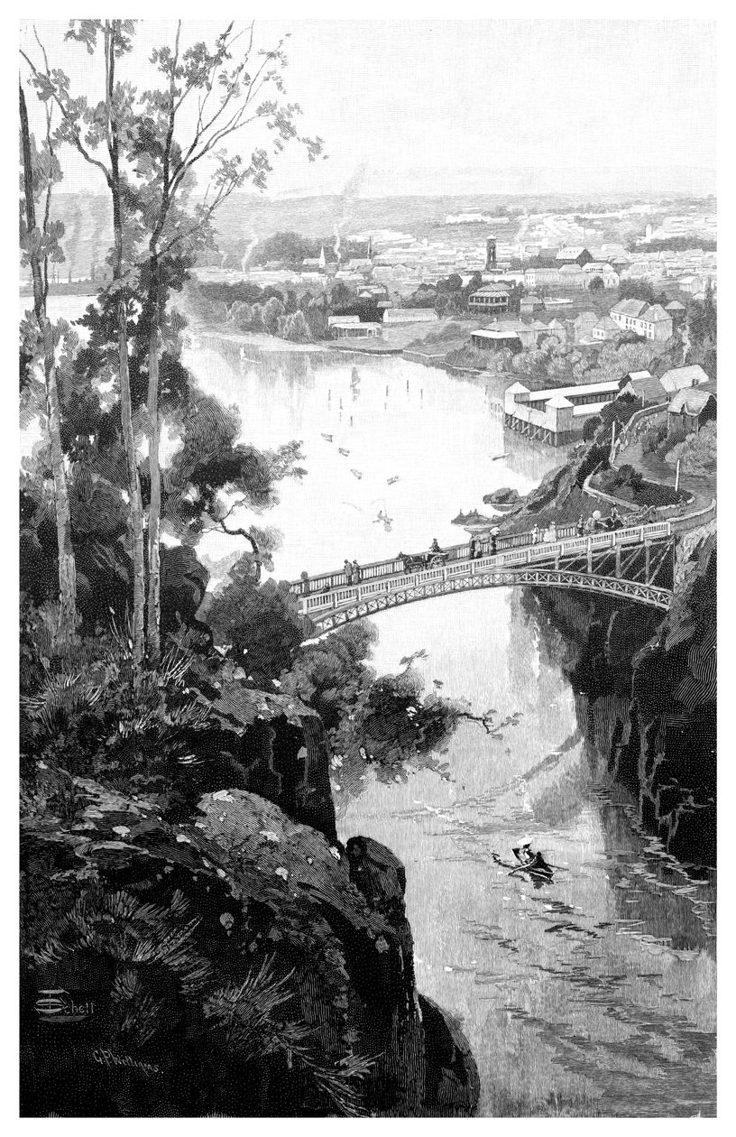 Launceston, da ponte de catarata, Tasmânia, Austrália, 1886 de Unbekannt