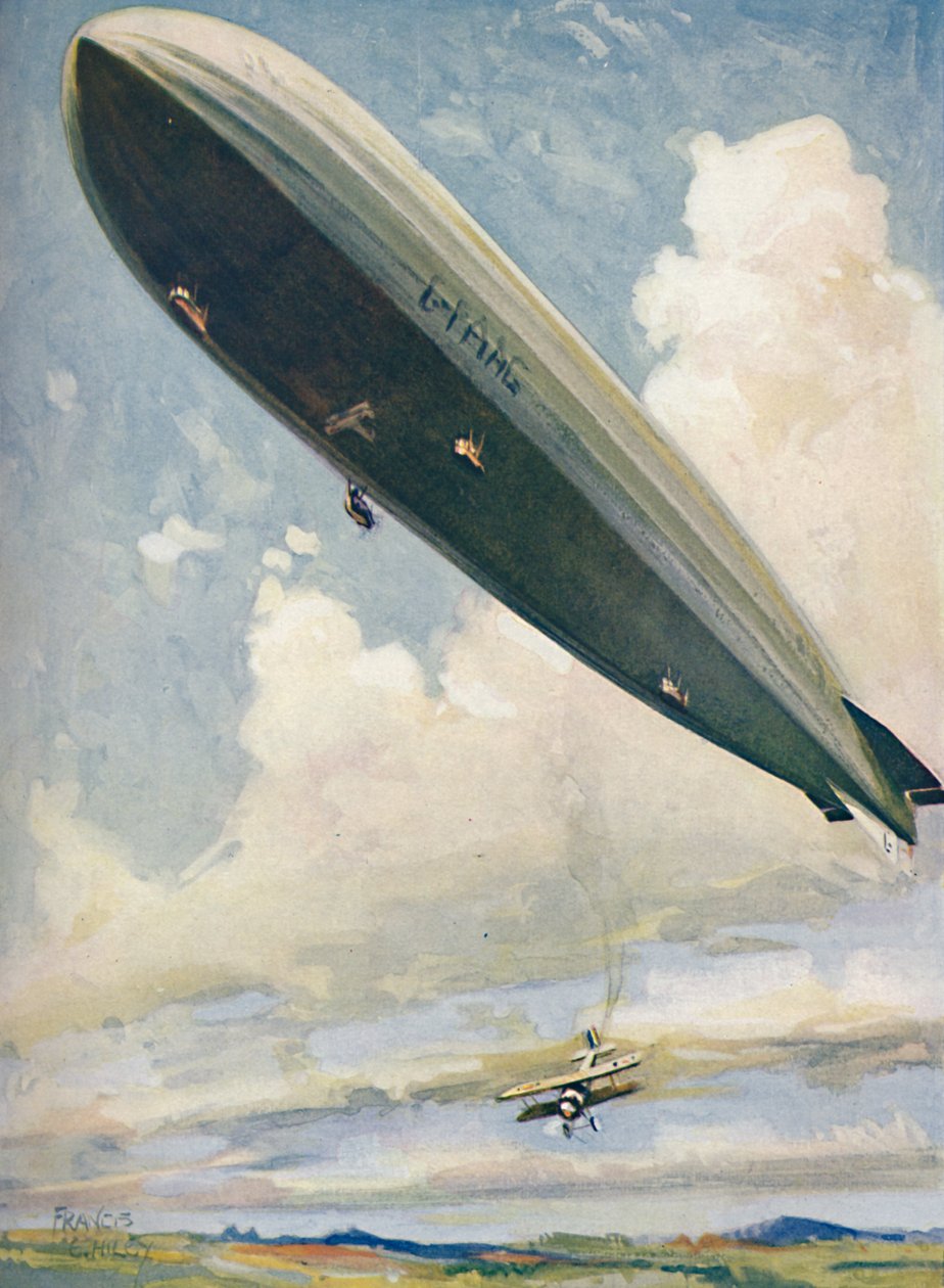 Lançamento de um avião de um dirigível no ar, 1927 de Unbekannt