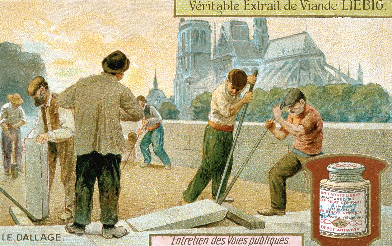 Colocando lajes de pavimentação em uma rua de Paris, c1900 de Unbekannt