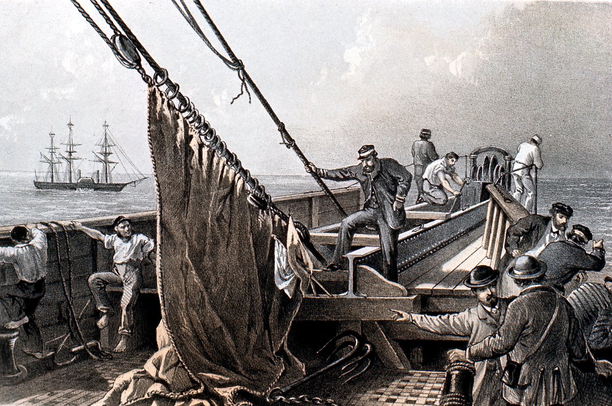 Colocando o cabo telegráfico transatlântico, 1865 1866 de Unbekannt