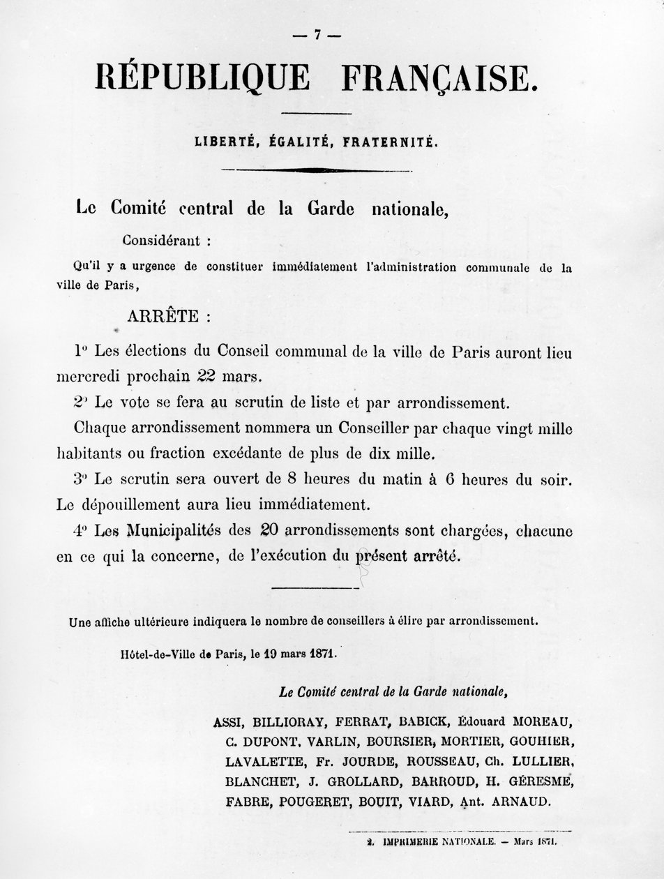 O Comitê Central da Guarda Nacional, dos pôsteres de Políticos Políticos da Comuna de Paris de Unbekannt