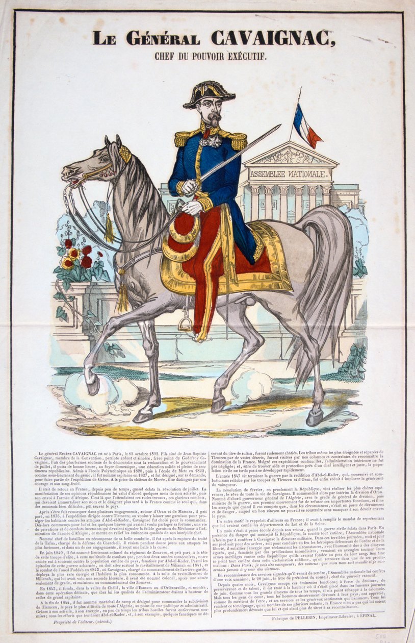 General Cavaignac, 28 de junho de 1848, França. Litografia em cores. Coleção particular de Unbekannt