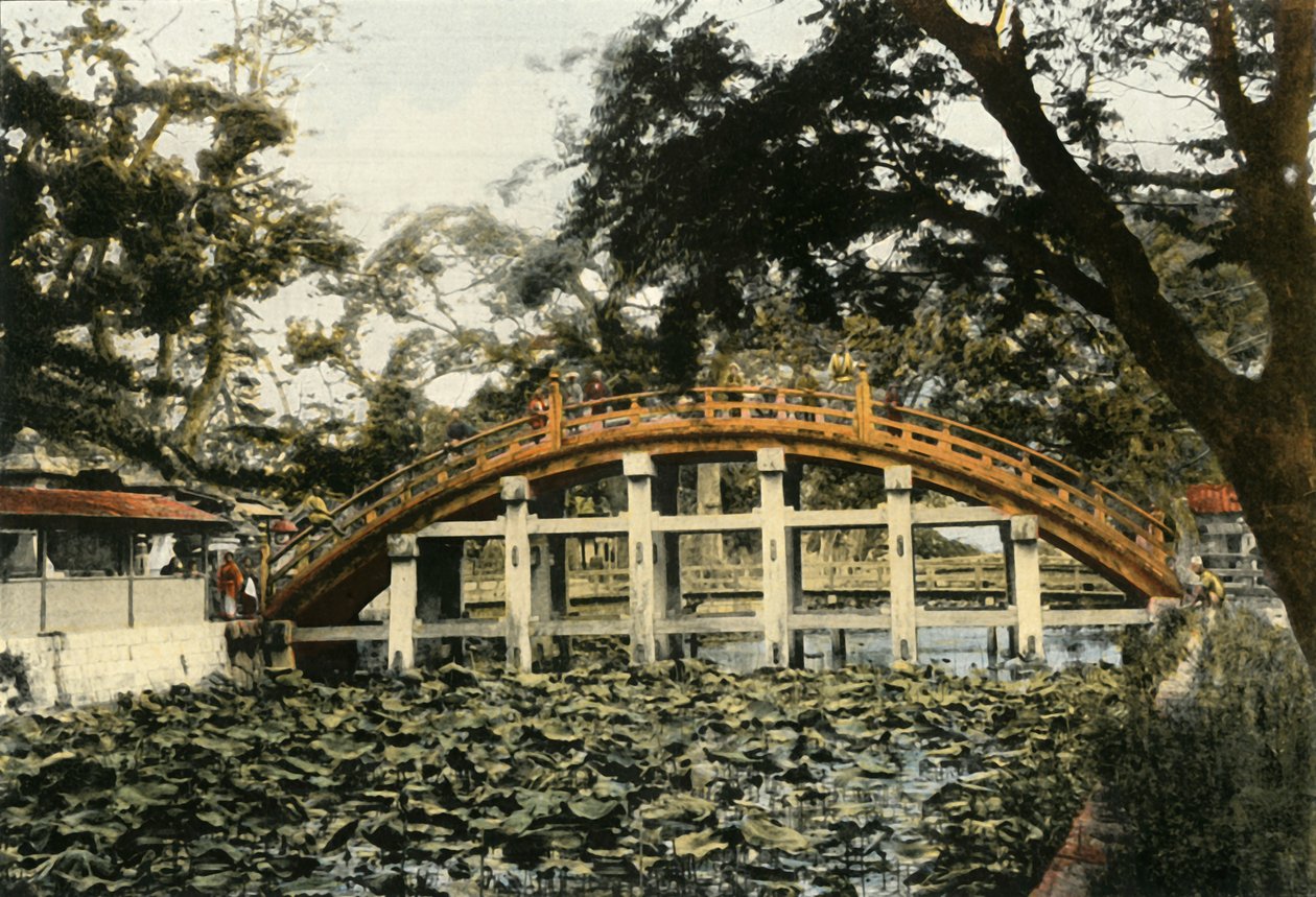 Le Pont Sumiyoshi A Osaka, ponte de Sumiyoshi em Osaka, 1900. de Unbekannt