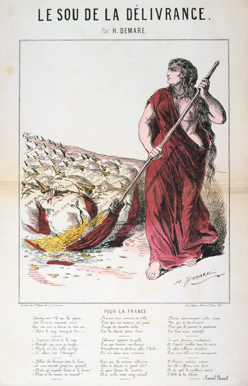Caricatura de Sou de la Delivrance e partitura, Guerra Franco-Prussiana, 1870-1871 de Unbekannt