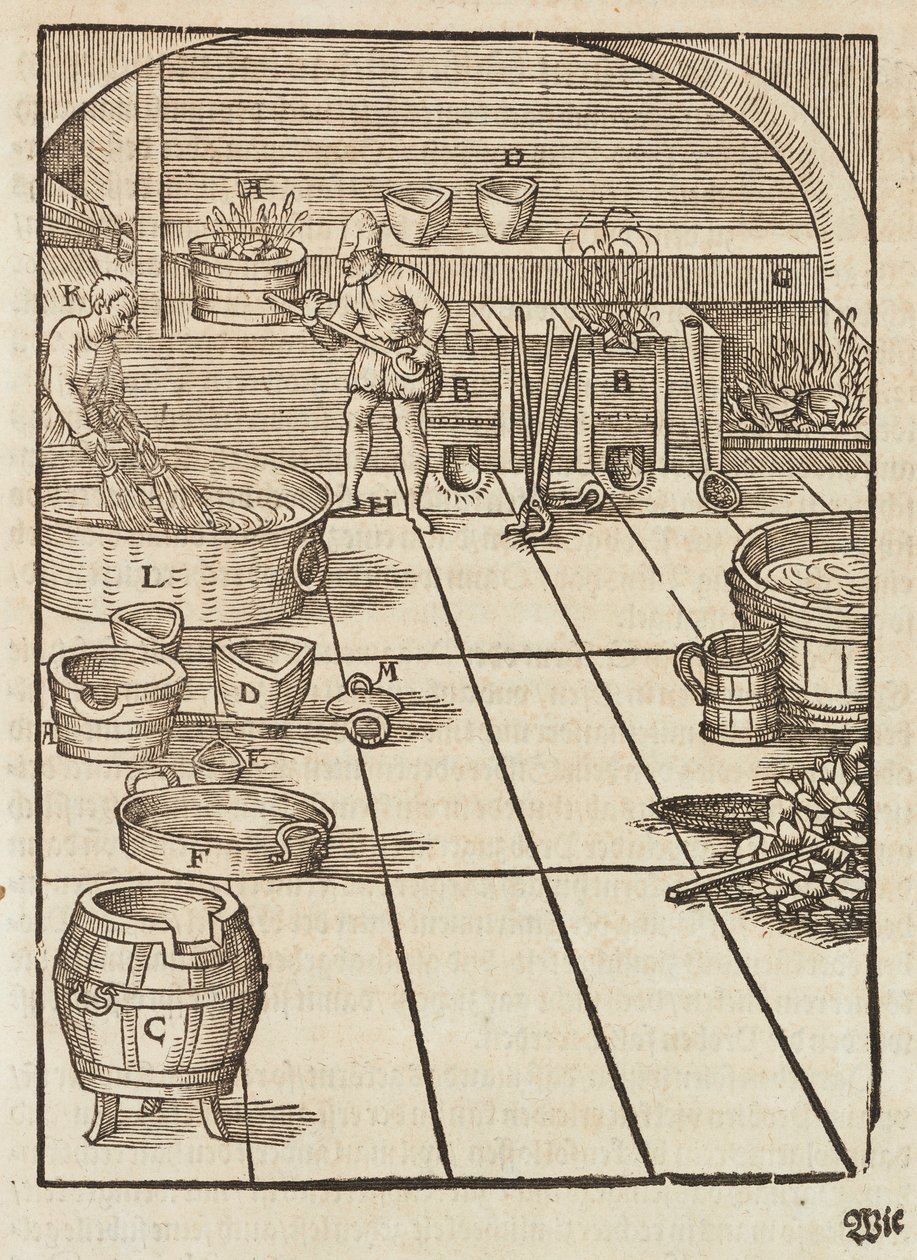 A peletização de prata - Gravura extraída de Description des minerais et des principales methodes d