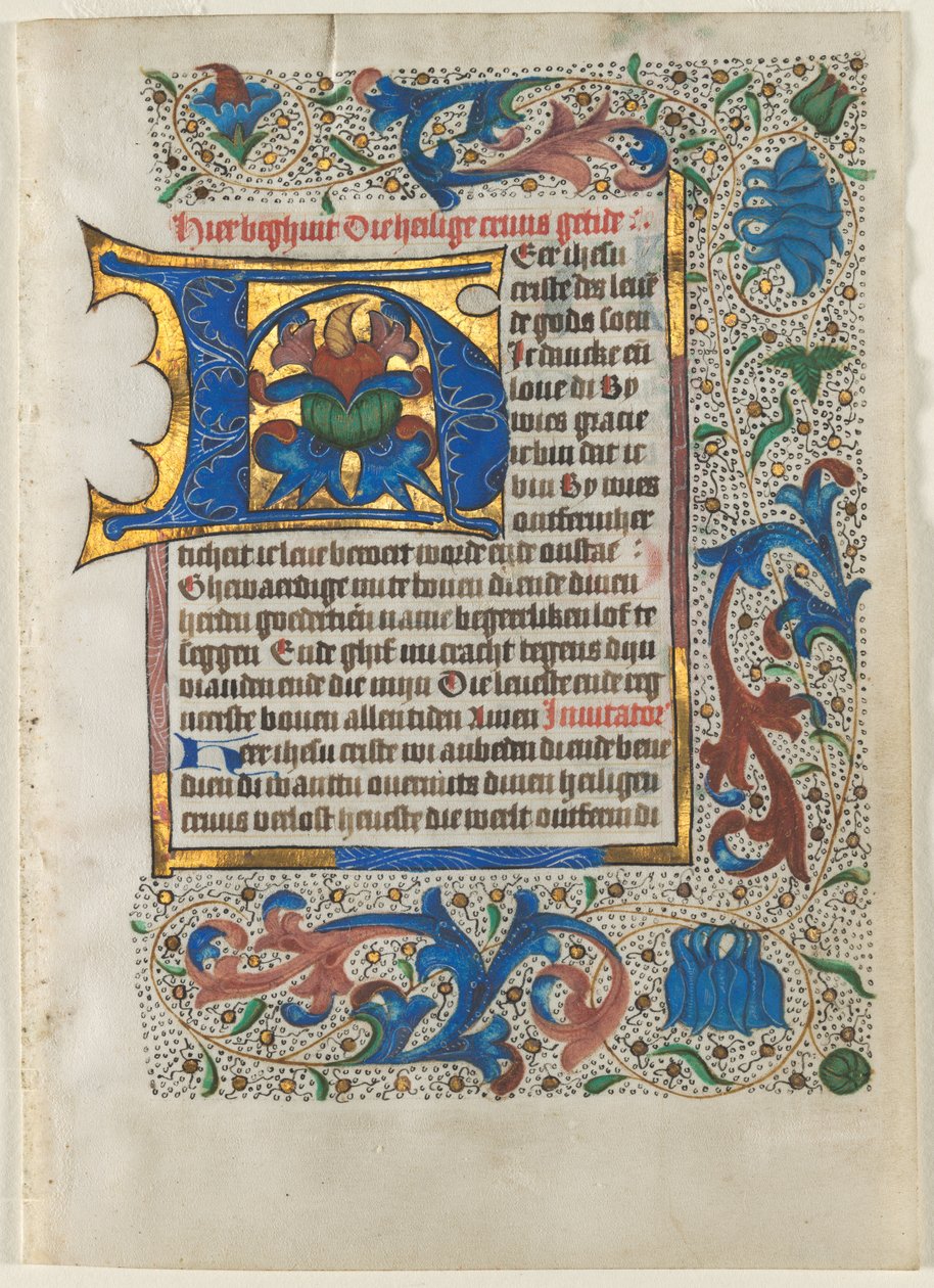 Folha retirada de um livro de horas: Decorado inicial H, c. 1470-1480. de Unbekannt