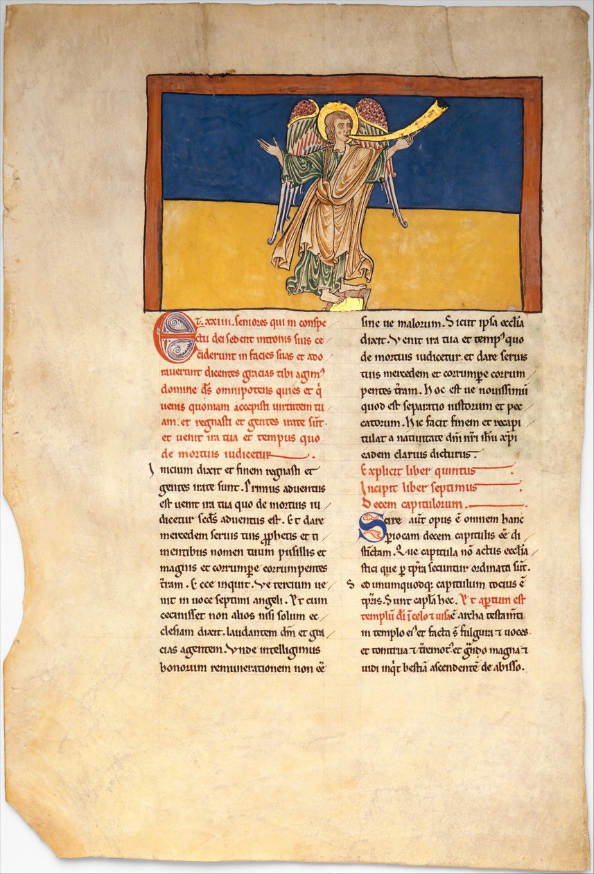 Folha de um manuscrito de Beato: o Sétimo Anjo Proclama o Reinado do Senhor, ca. 1180. de Unbekannt