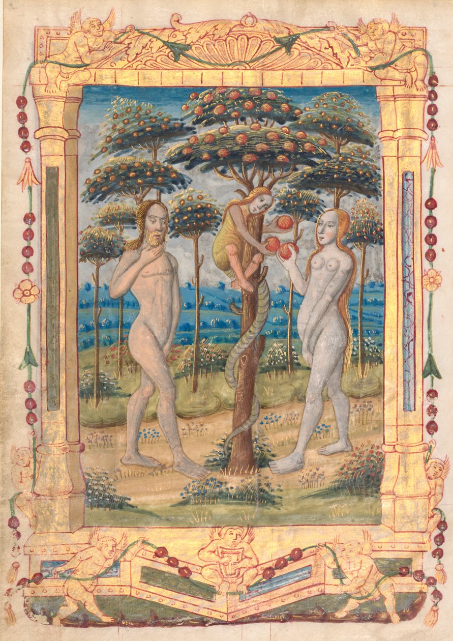 Folha de um livro de horas: Adão e Eva e a queda do homem ... reto, c. 1510 de Unbekannt
