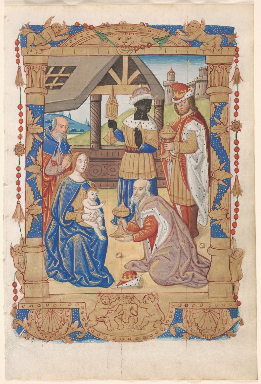 Folha de um Livro de Horas: Adoração dos Reis Magos, c. 1510 de Unbekannt