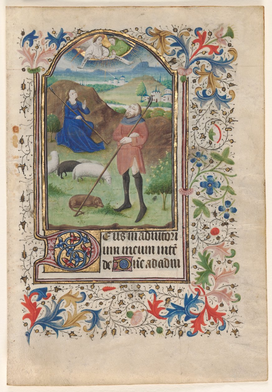 Folha de um Livro de Horas: Anunciação aos Pastores, c. 1460 de Unbekannt