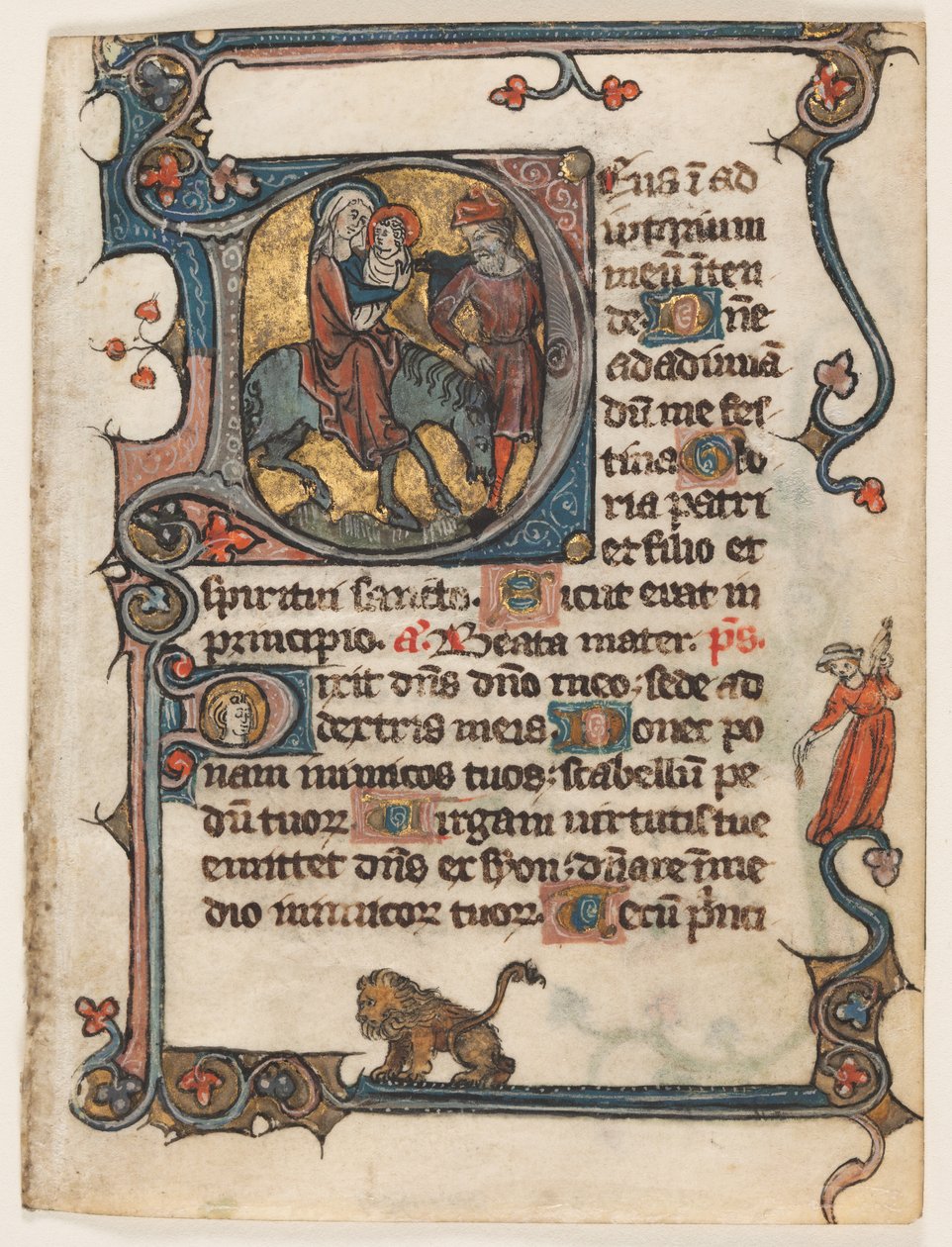 Folha de um livro de horas: Inicial D: Voo para o Egito 2 de 2 folhas excisadas, início dos anos 1300. de Unbekannt