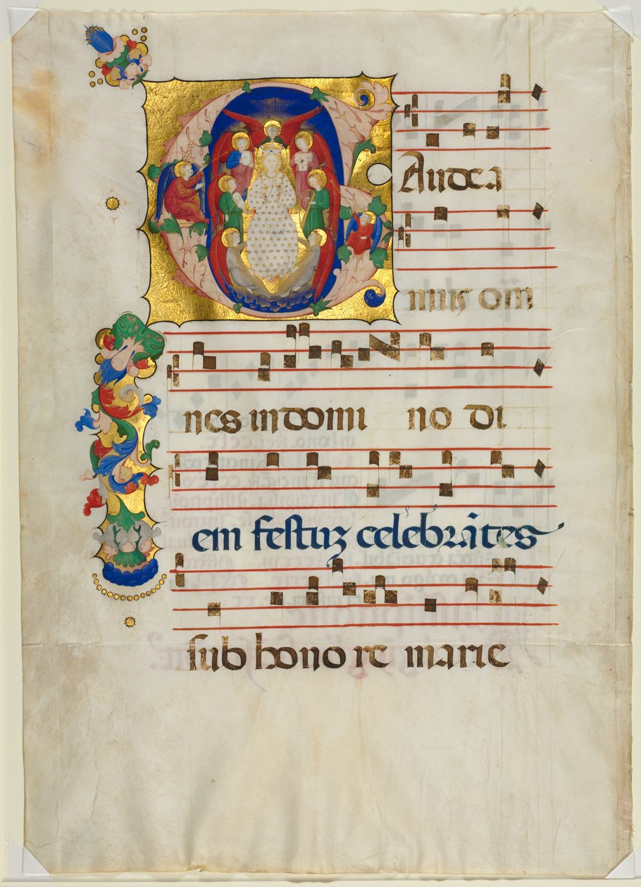 Folha de um gradual com inicial historiada G: Maria como rainha do céu, c. 1425-1450. de Unbekannt