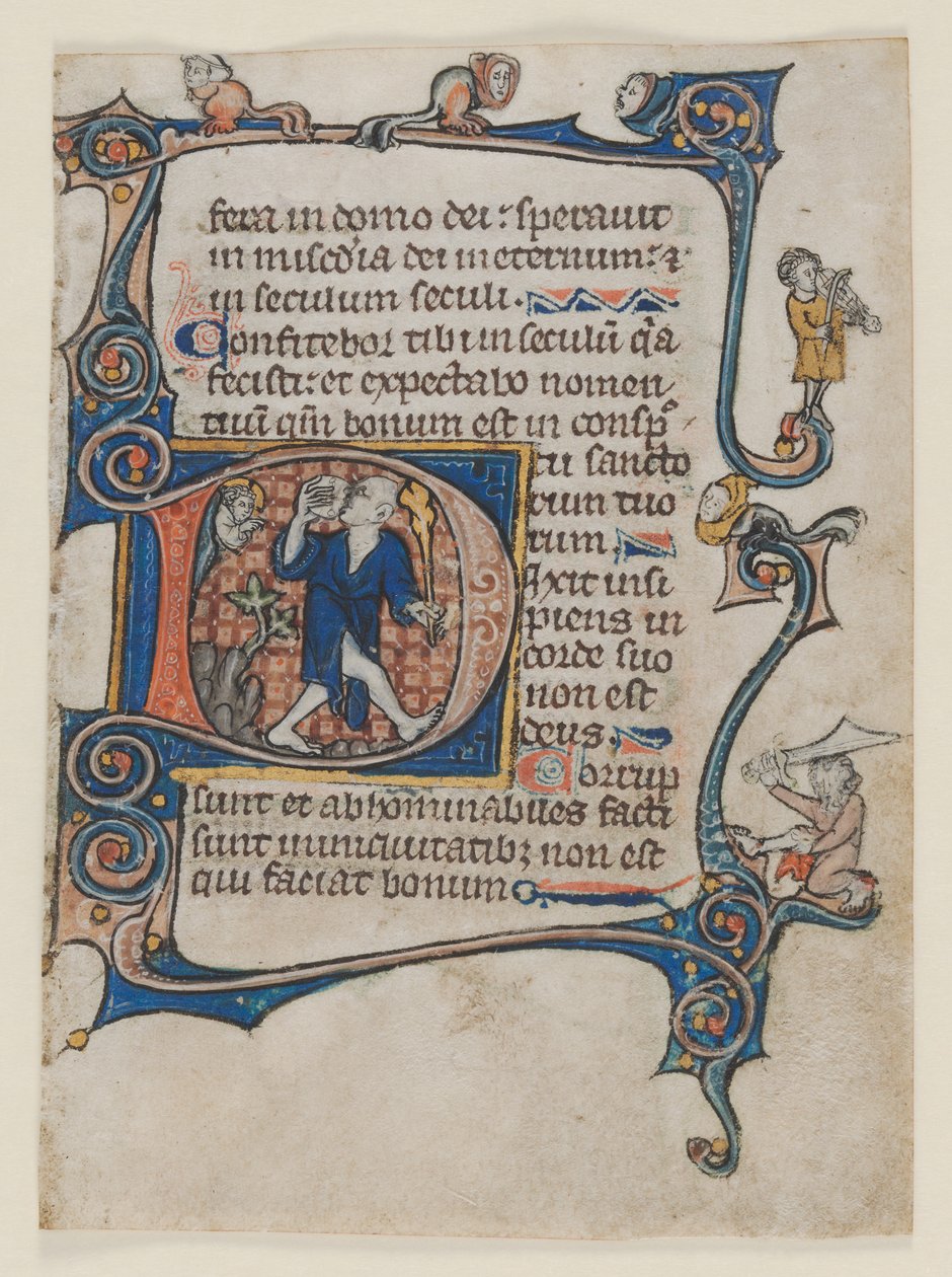 Folha de um Saltério: D inicial: Um tolo repreendido por Deus, c. 1300-1320. de Unbekannt