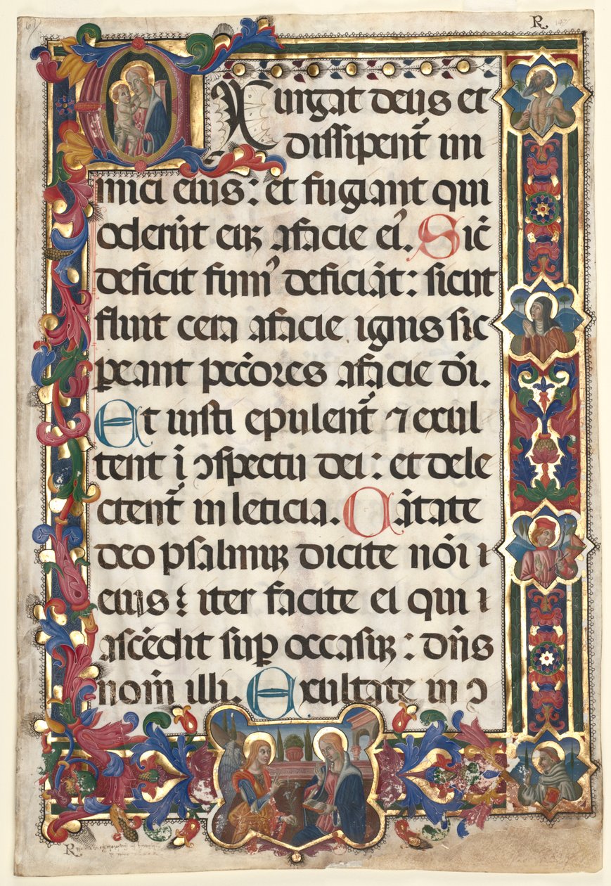 Folha de um Saltério com Fronteira Completa com Anunciação de Medalhões, SS. Jerome, Clare ..., 1475. de Unbekannt