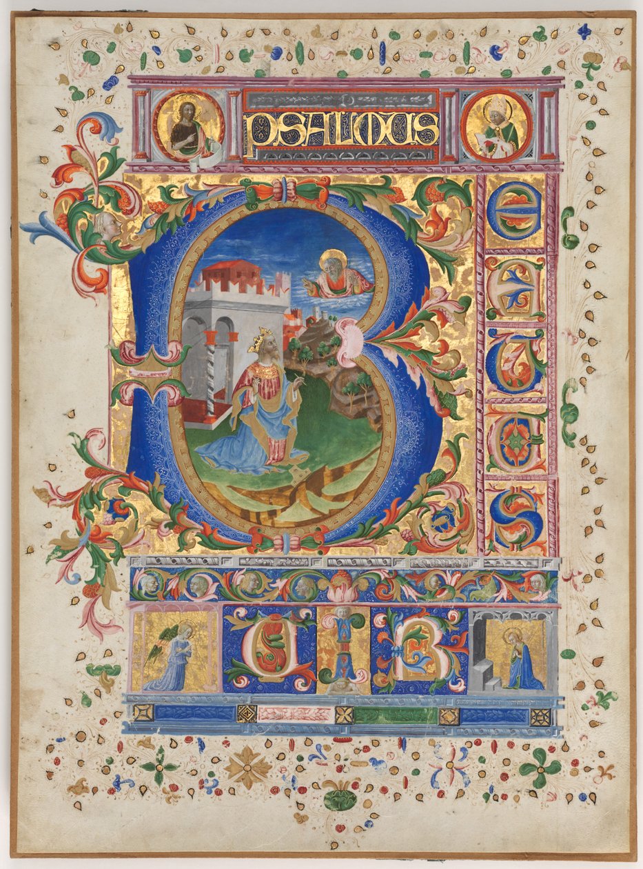 Folha de um Saltério com Inicial Histórica B: Rei Davi, c. 1450 de Unbekannt