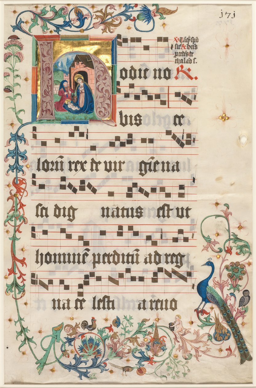 Folha de um Antifonário: H inicial com a Natividade reto, c. 1480 de Unbekannt