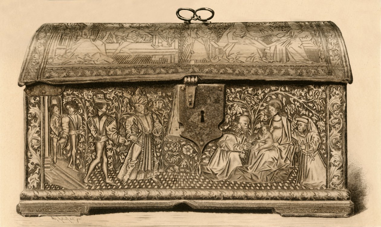 Baú de couro com decoração entalhada, século XV, 1903. de Unbekannt