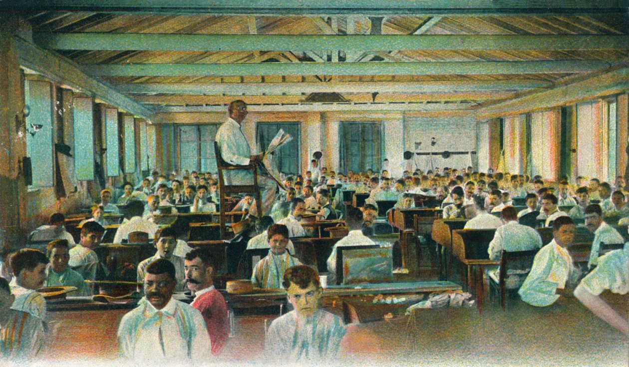 Leitor lendo para rolos de charutos, Fábrica de charutos, Havana, Cuba, década de 1910 de Unbekannt