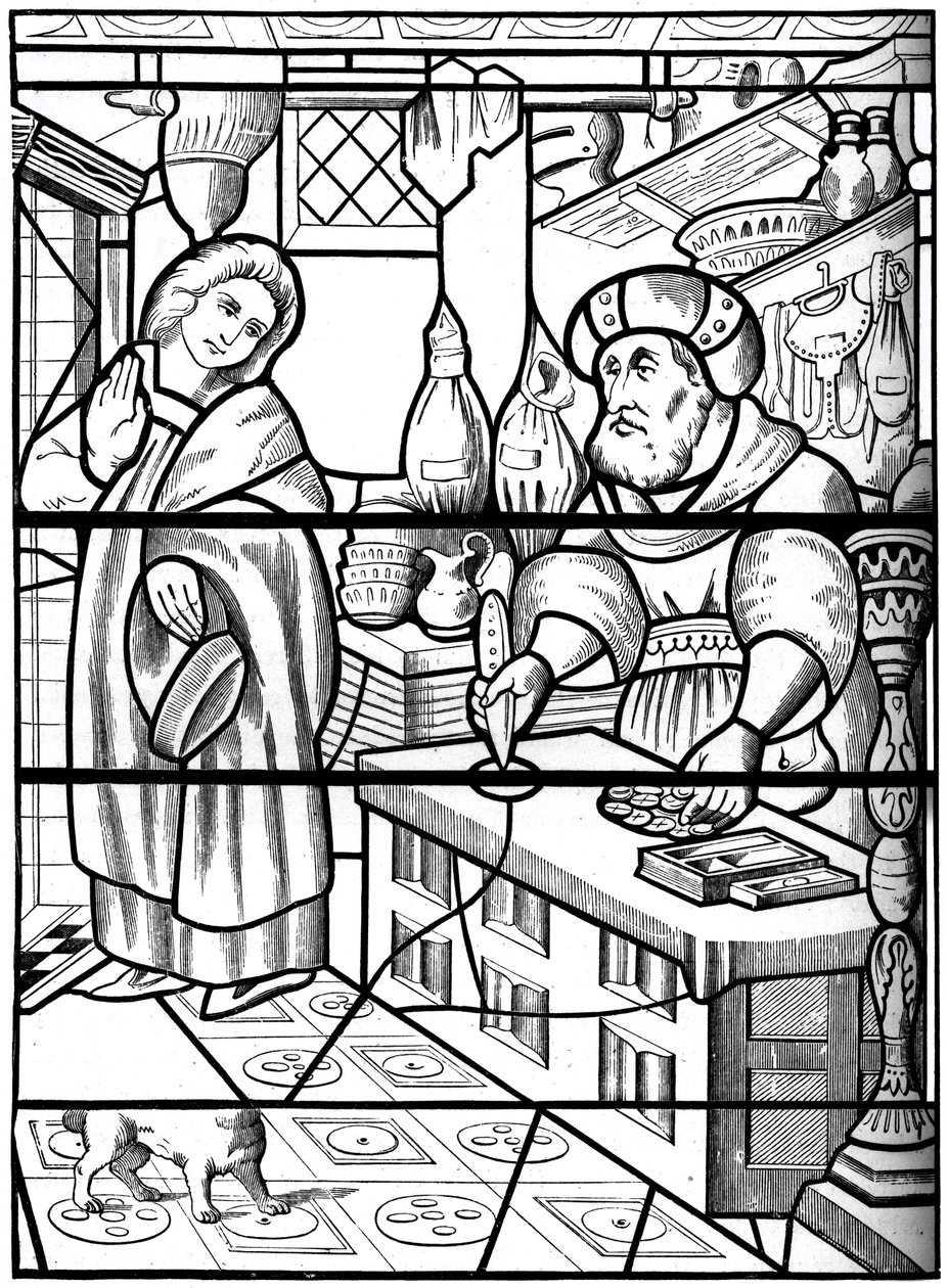 Lenda do judeu da Rue des Billettes, Paris, perfurando a bolacha sagrada com sua faca, século XIV, 18 de Unbekannt