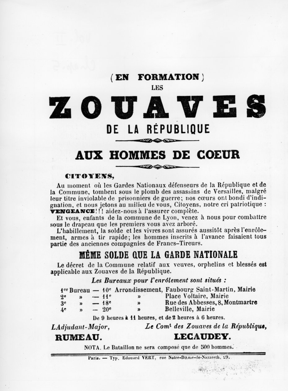 Les Zouaves, dos cartazes políticos franceses da Comuna de Paris, maio de 1871 de Unbekannt