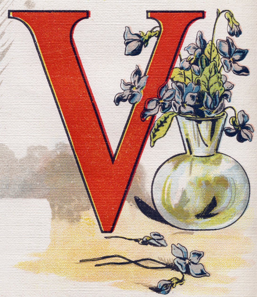 Carta V: vaso com violetas. Gravação em "ABC L