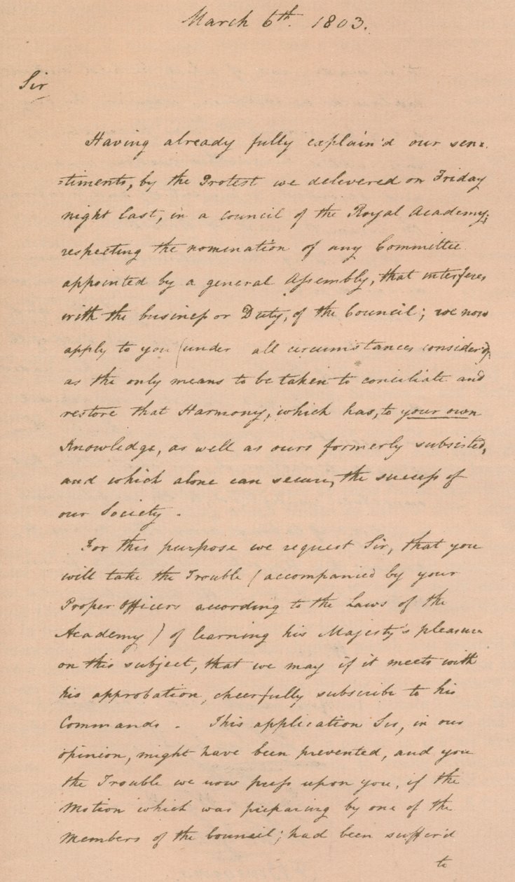 Carta a Benjamin West, Presidente da Academia Real, 1803 1904 de Unbekannt