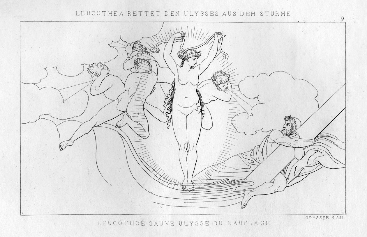 Leucothea, a divindade do mar, salva Ulisses na tempestade, c1833 de Unbekannt