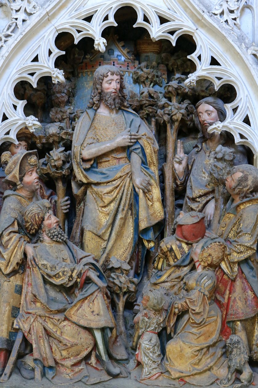 Vida de São João Batista: "São João Batista mostrando o anel de Deus". Alto relevo do extremo norte do coro do Norte (1531). Catedral de Amiens, Amiens, França de Unbekannt