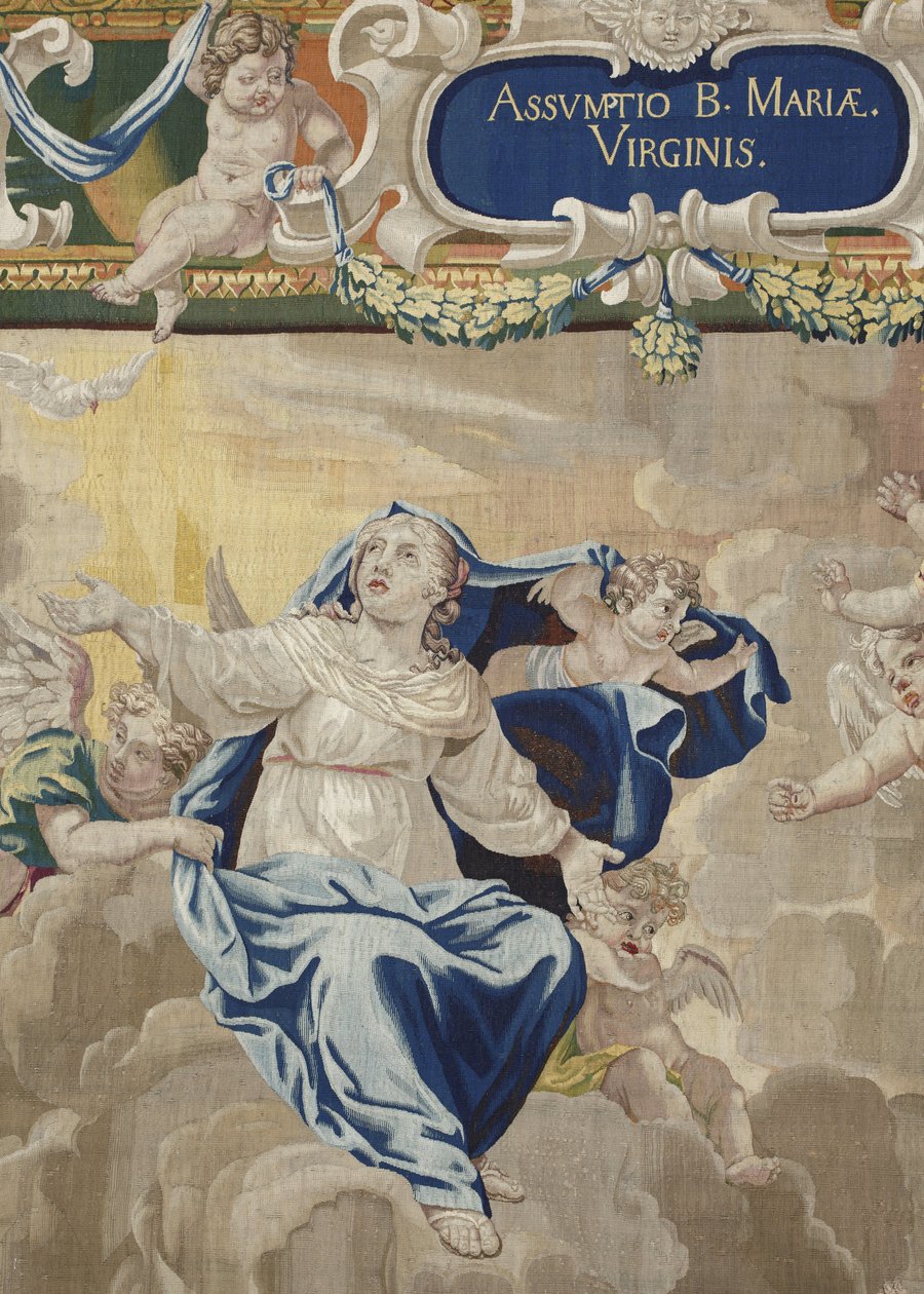 A vida da Virgem: "A Assunção" (A Assunção) Tapeçaria de lã e seda feita na oficina de Pierre Damour após os desenhos de Charles Poerson (1609-1667) de Unbekannt