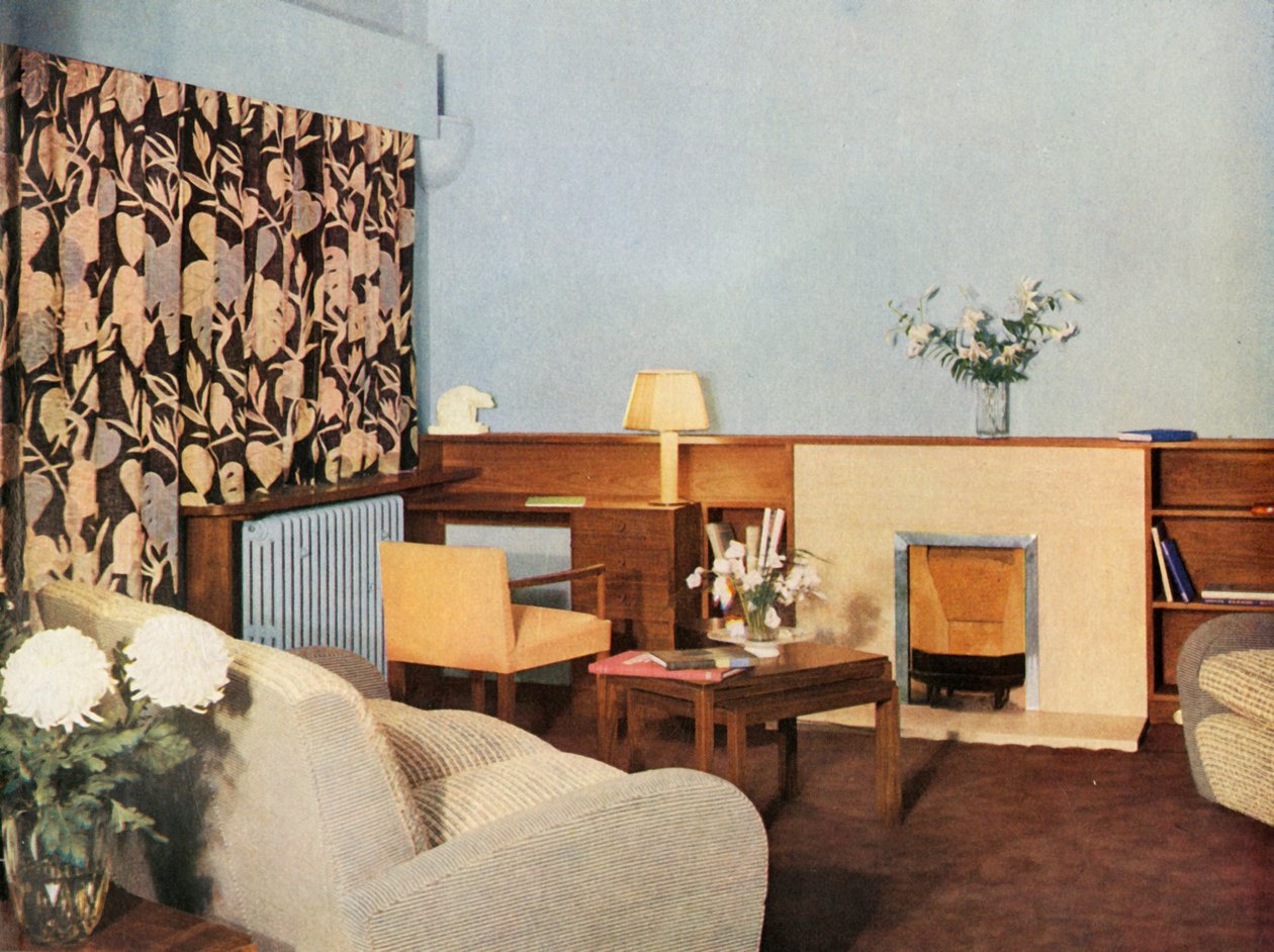 Sala de estar no apartamento da senhorita Dinshaws, Stockleigh Hall, Regents Park, Gordon Russell Ltd., 1937 de Unbekannt
