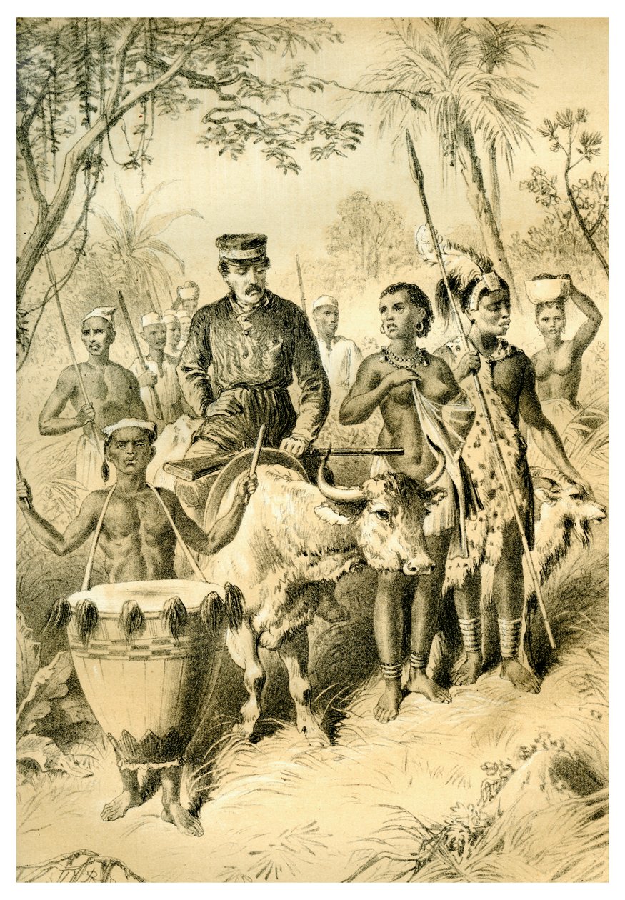 Livingstone fraco de febre escoltada para Shintes Town, c1854 1883 de Unbekannt