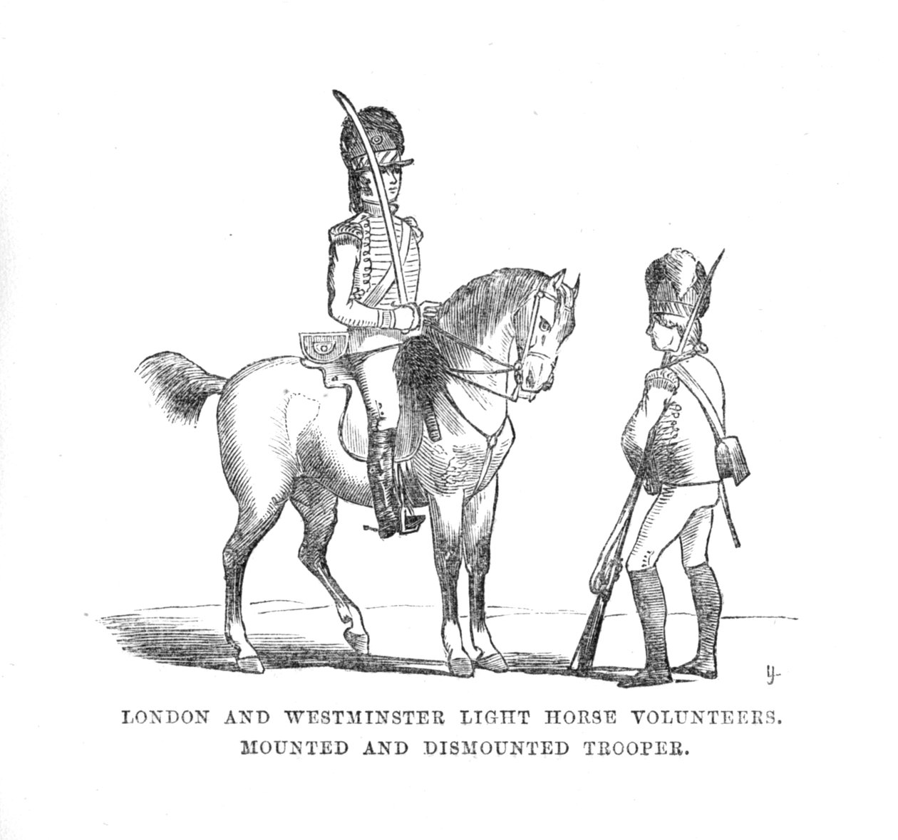 Voluntários de Light Horse em Londres e Westminster. Soldado montado e desmontado, c1870 de Unbekannt