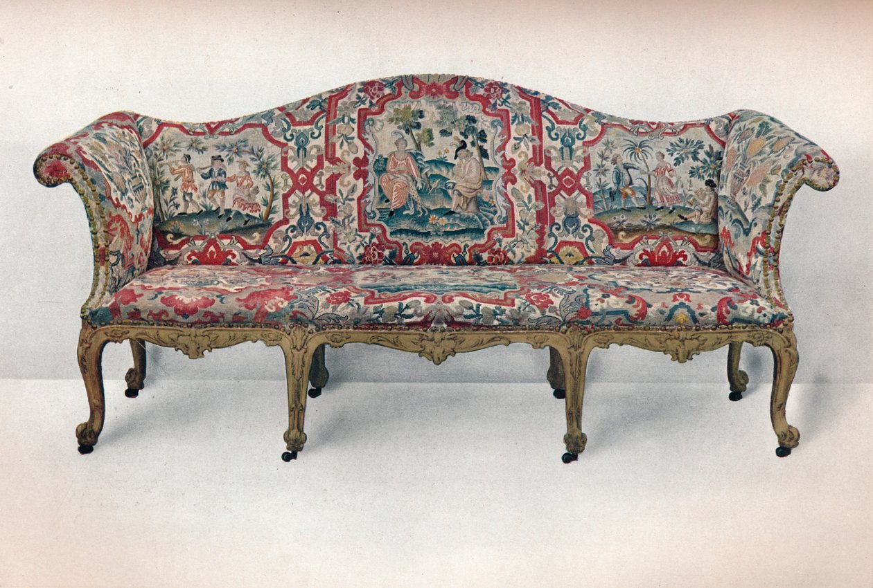 Sofá estofado longo: em forma de serpentina, esculpido e dourado, c1750 de Unbekannt