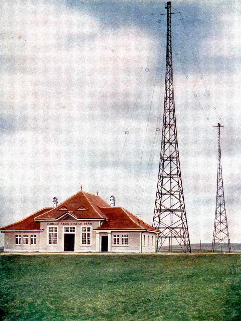 Mastros de transmissor de ondas longas em uma estação de rádio Marconi em Berna, Suíça, c1925 de Unbekannt