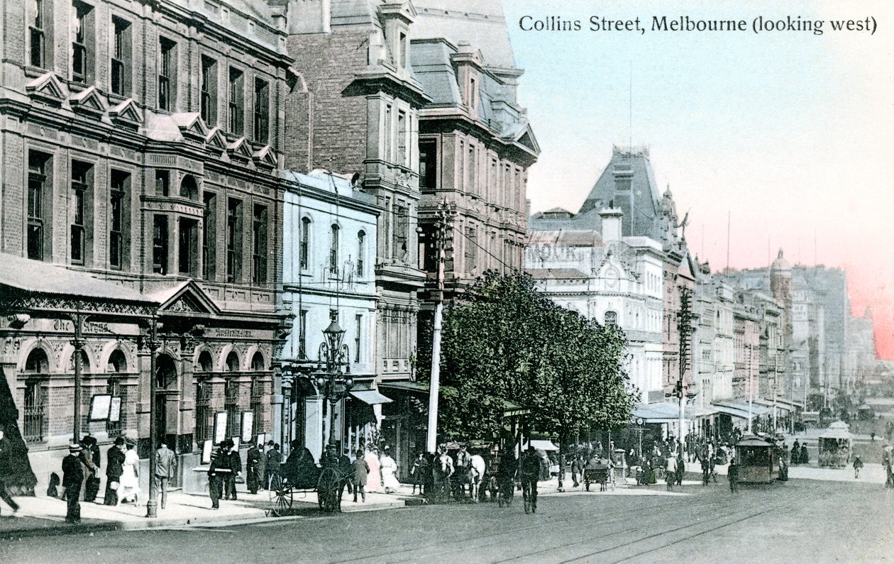 Olhando para oeste, ao longo da Collins Street, Melbourne, Austrália, 1912 de Unbekannt