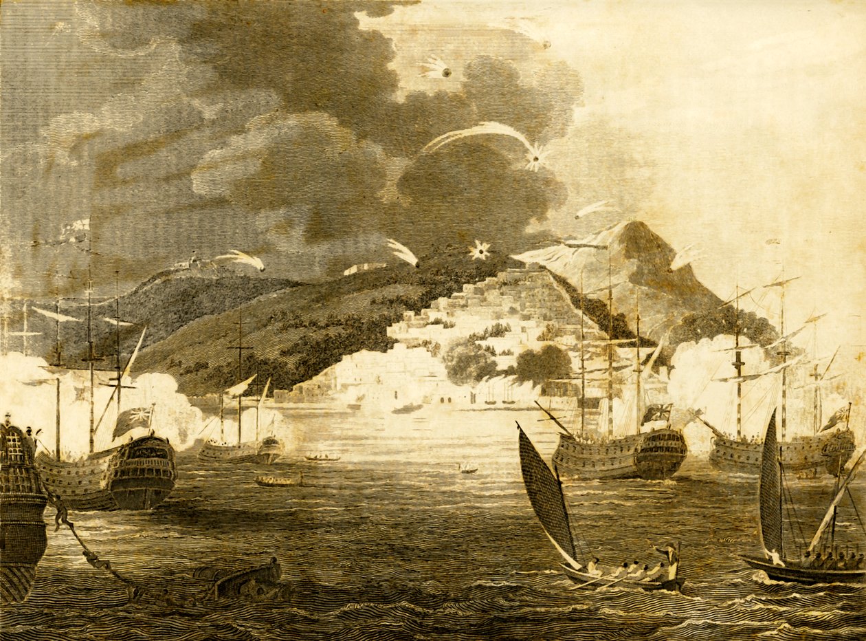 Lord Exmouths Fleet bombardeando a cidade de Argel, 1816. de Unbekannt