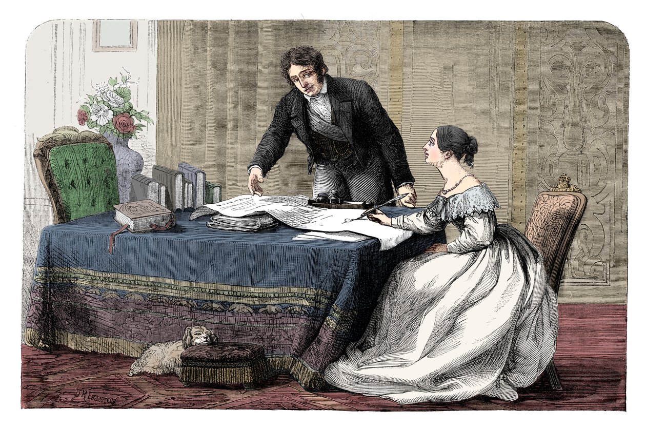 Lord Melbourne 1779-1848 instruindo uma jovem rainha Victoria 1819-1901, 1837 c1895 de Unbekannt