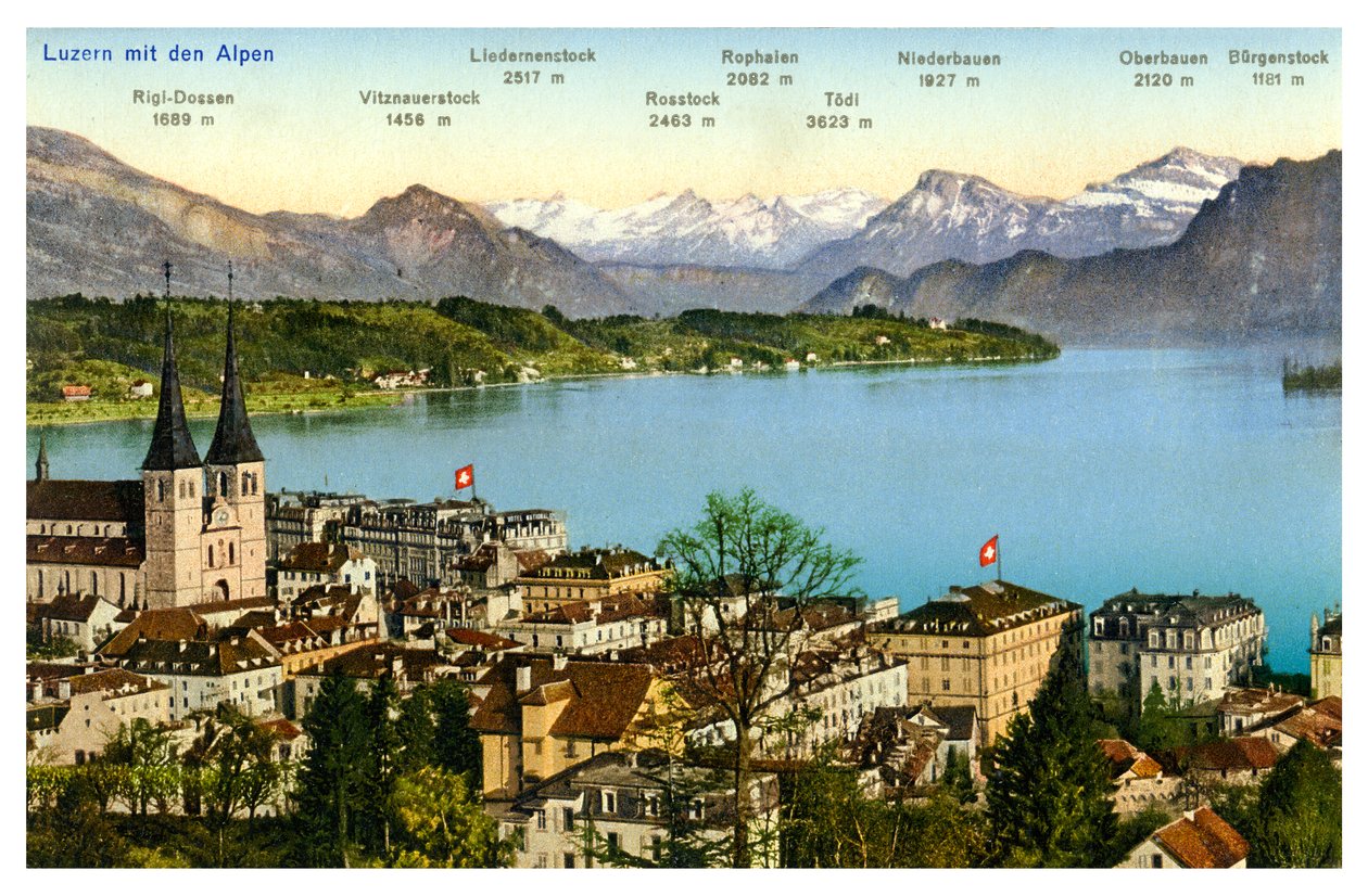 Lucerna e os Alpes, Suíça, século XX de Unbekannt
