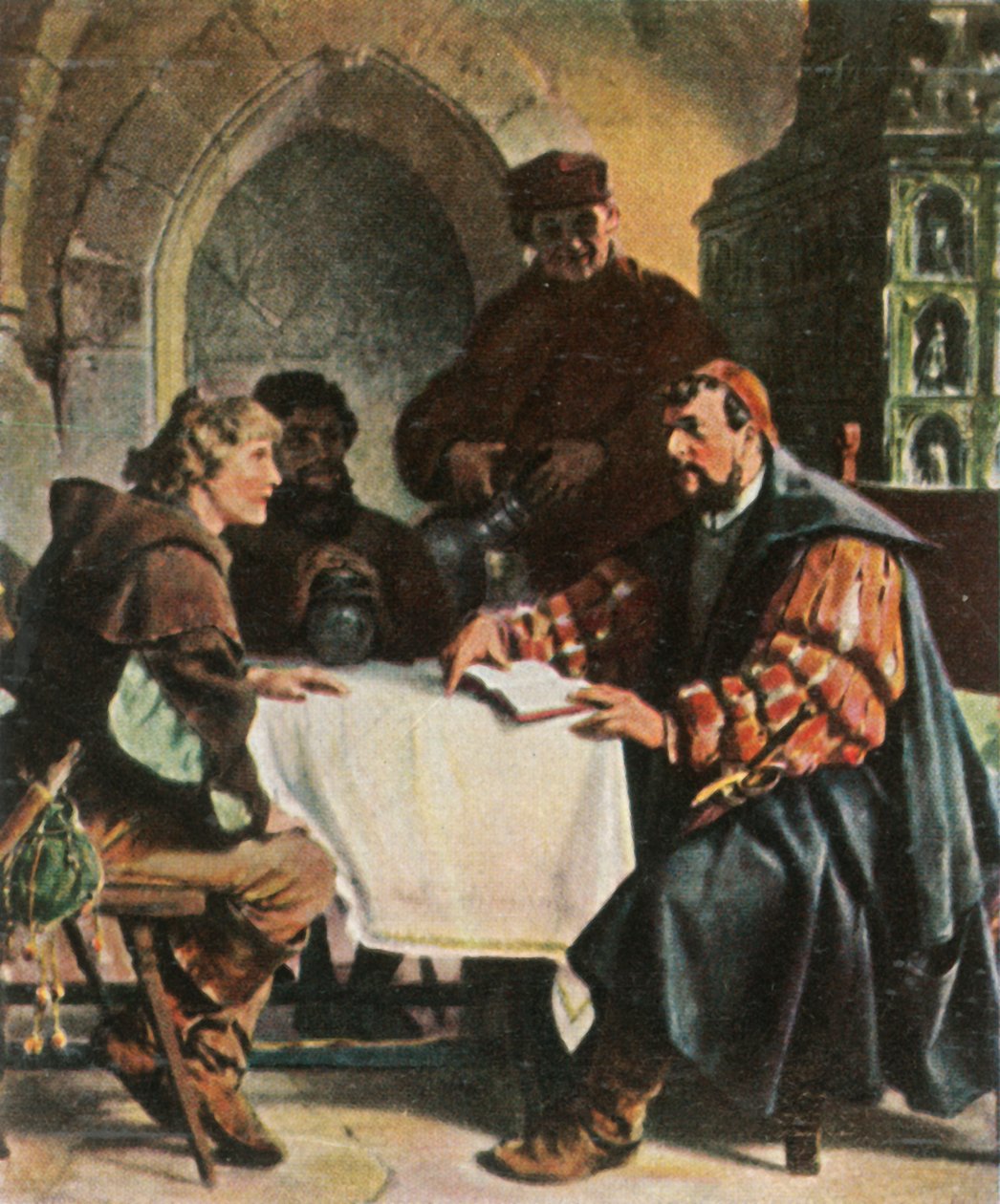 Lutero como Junker Jörg na Jena Inn com estudantes suíços, 1522, 1936. de Unbekannt